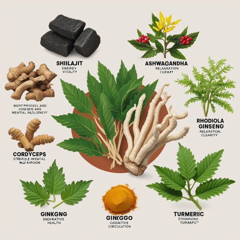 8 En 1 Cápsulas - Shilajit Ashwagandha Rhodiola Rosea Panax y Ginseng - 120 Cápsulas