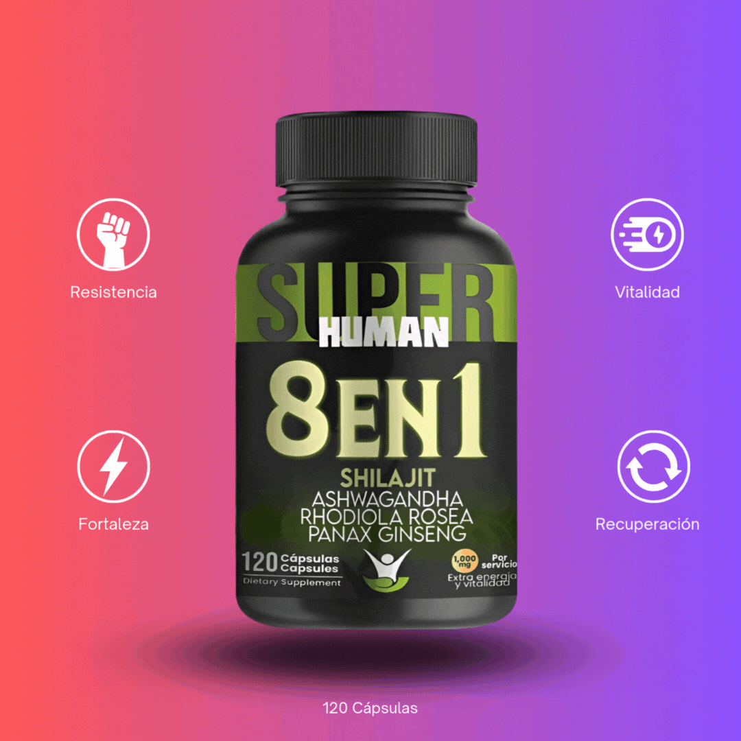 8 En 1 Cápsulas - Shilajit Ashwagandha Rhodiola Rosea Panax y Ginseng - 120 Cápsulas